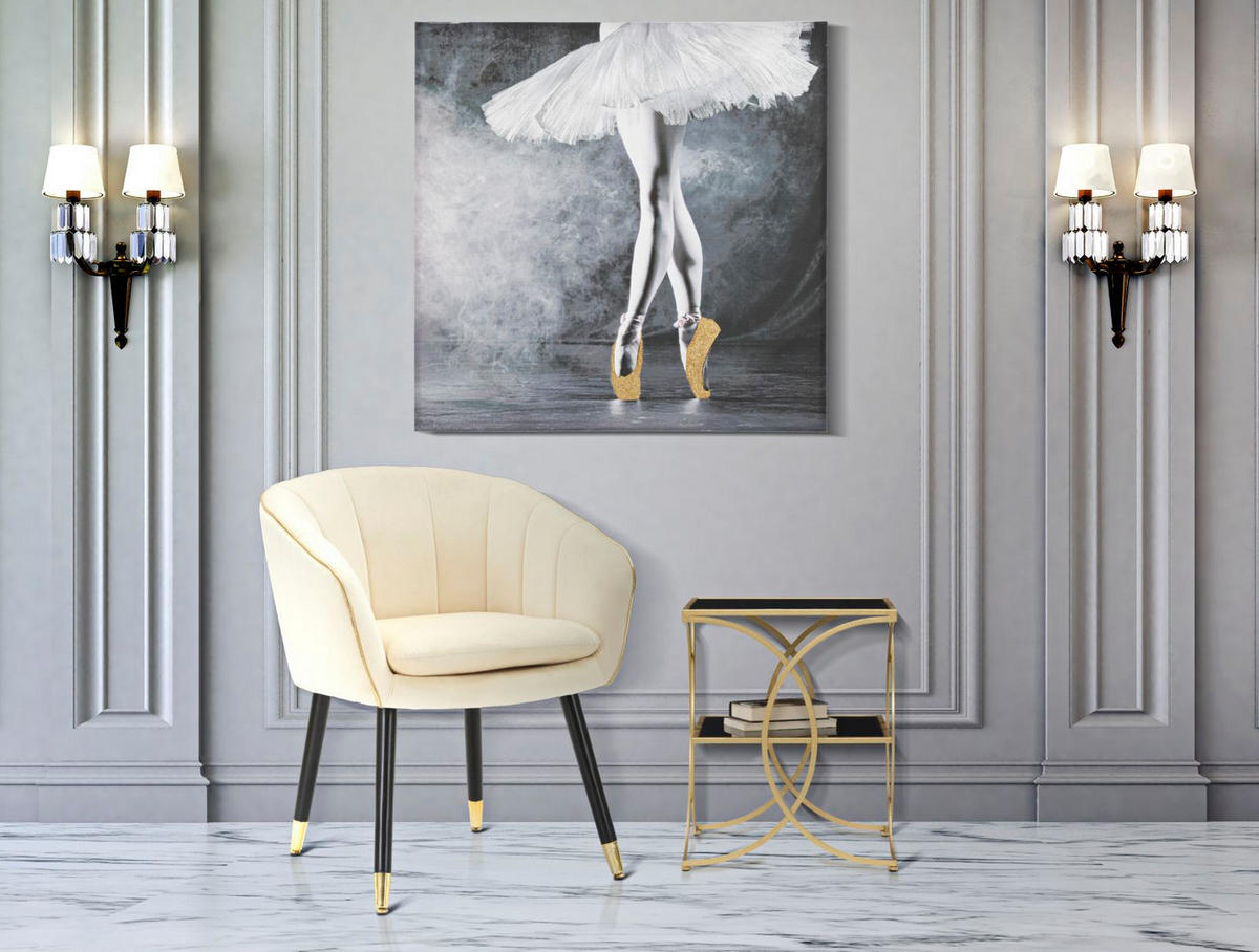 SESSEL Paris, cremefarben und goldfarben, Polyester, Kiefernholz und Metall, 62 x 58 x 78 cm - Goldfarben/Creme, Holz/Kunststoff (62/78/58cm) - Mauro Ferretti