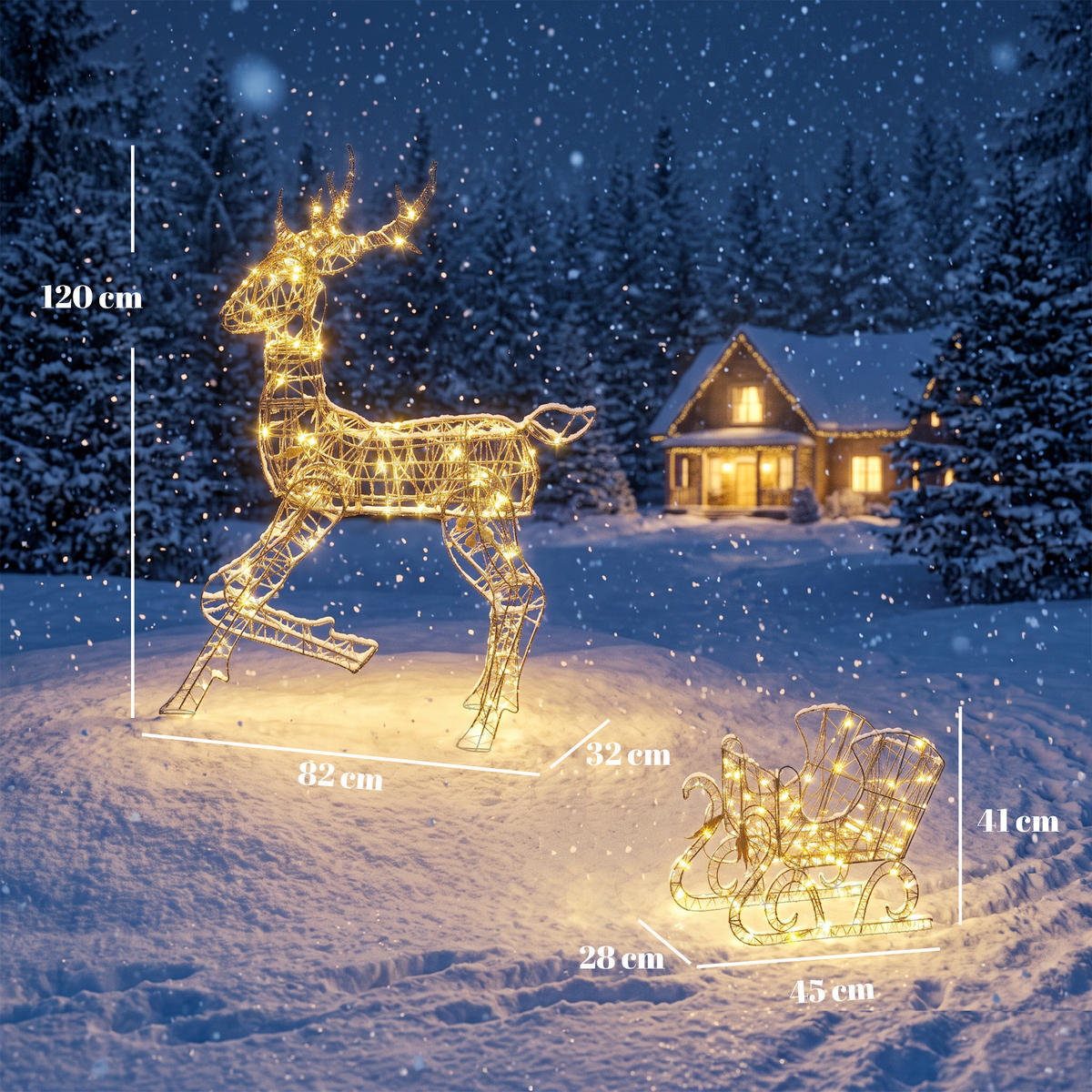 WEIHNACHTSFIGUR 2er Set Metall Polyrattan Braun - Braun, Metall (32/120/82cm) - Outsunny