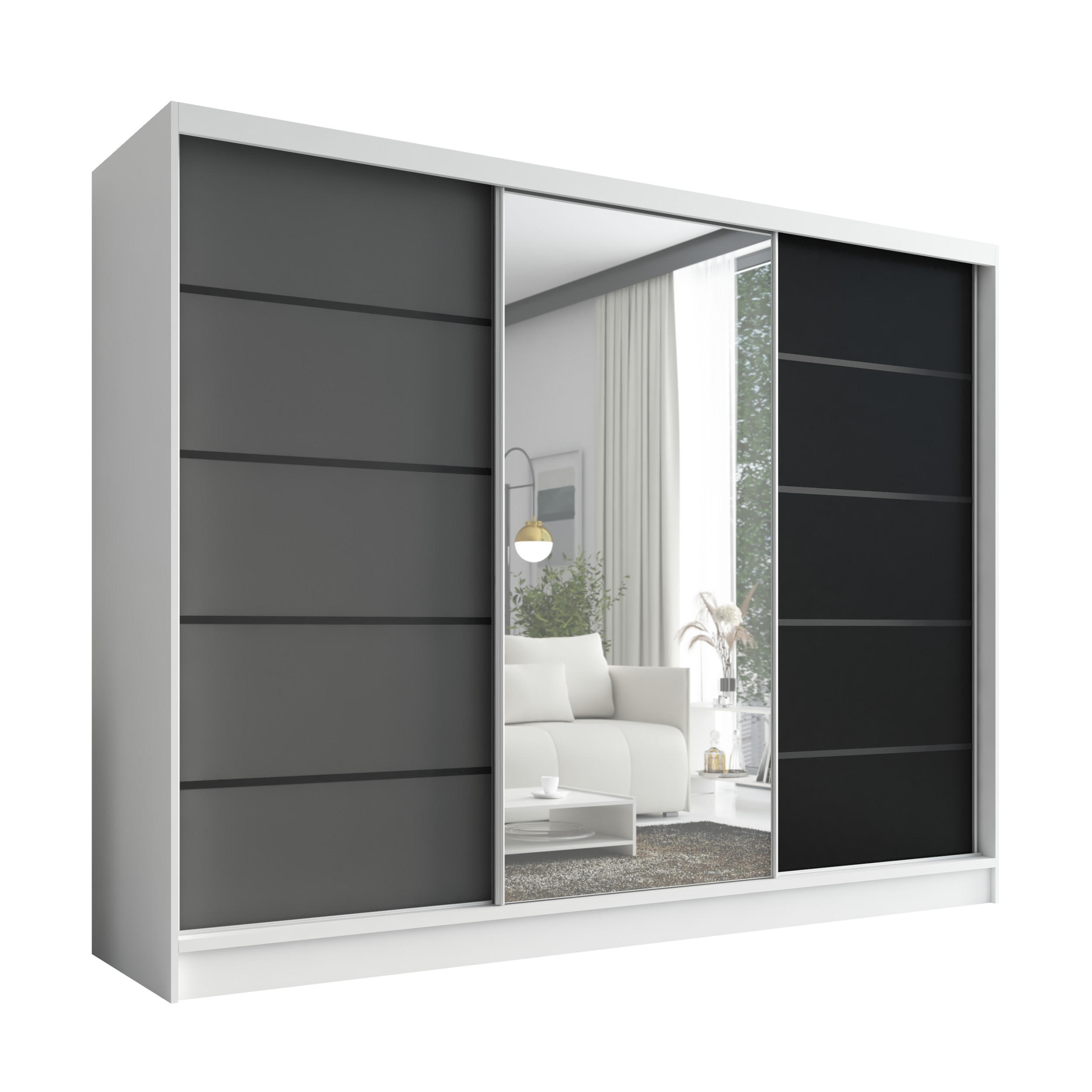 SCHWEBETÜRENSCHRANK 200 cm AURELIA 2 Farbe: Weiß, Graphit, Schwarz - Graphitfarben/Schwarz, Holzwerkstoff (200/215/60cm) - A&J MöbelLand