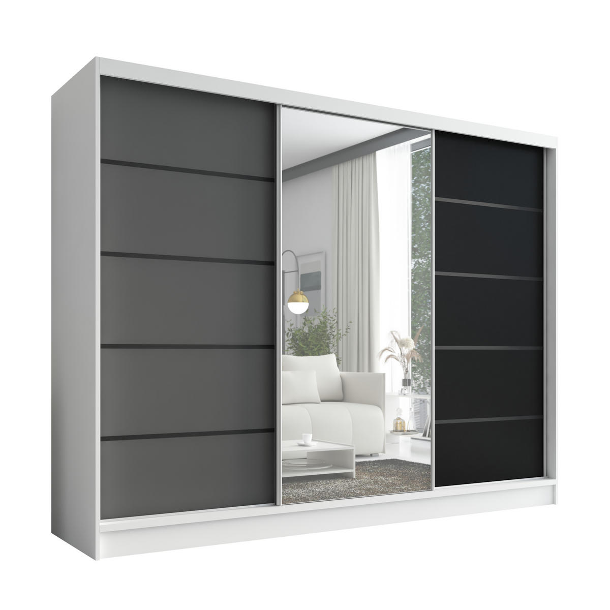 SCHWEBETÜRENSCHRANK 200 cm AURELIA 2 Farbe: Weiß, Graphit, Schwarz - Graphitfarben/Schwarz, Holzwerkstoff (200/215/60cm) - A&J MöbelLand