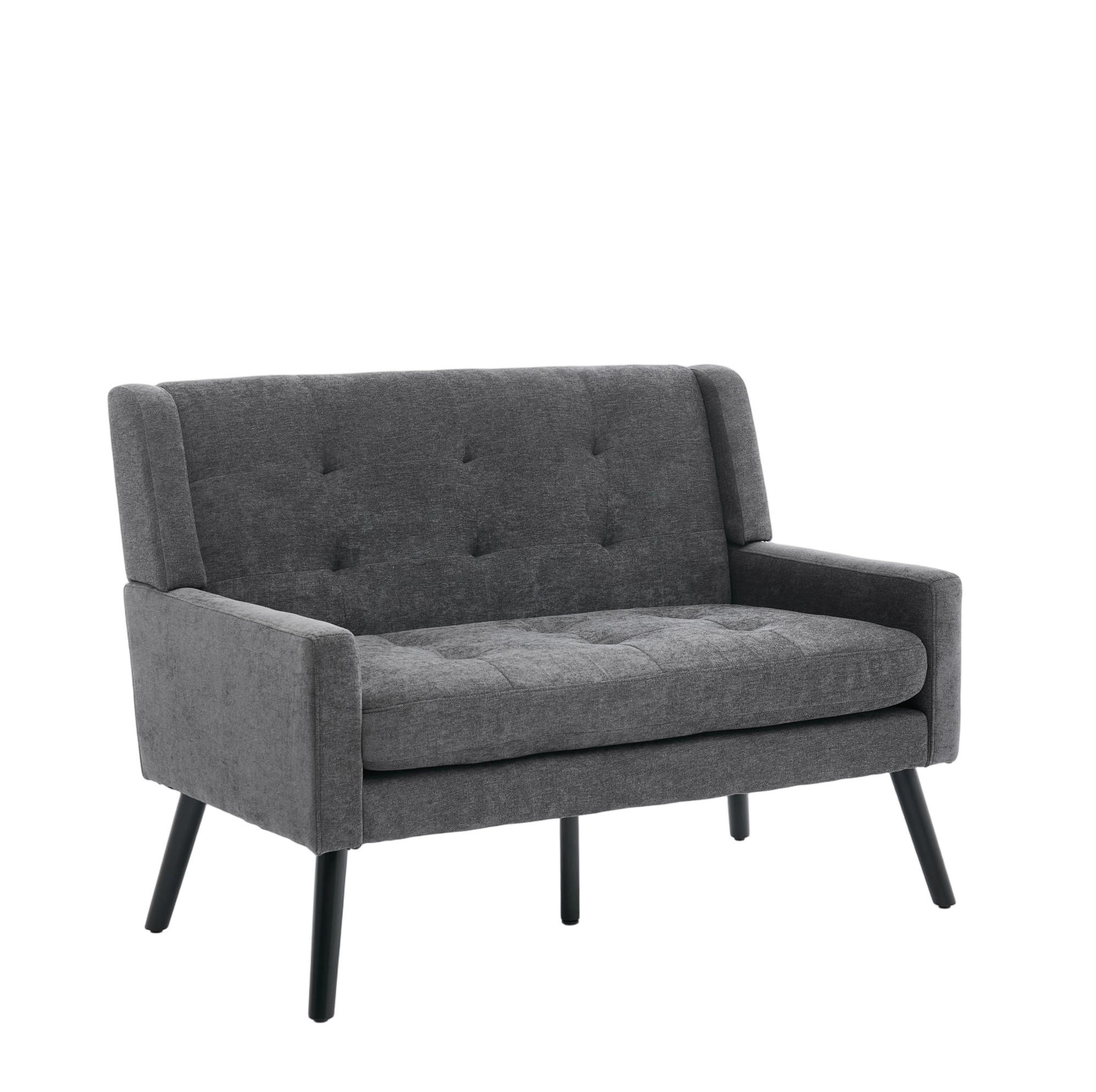 2-SITZER 119/75/88 cm Leinenpolster mit Knopfsteppung, Massivholzbeinen Dunkelgrau - Dunkelgrau, Textil (75/88/120cm) - OKMYHOME