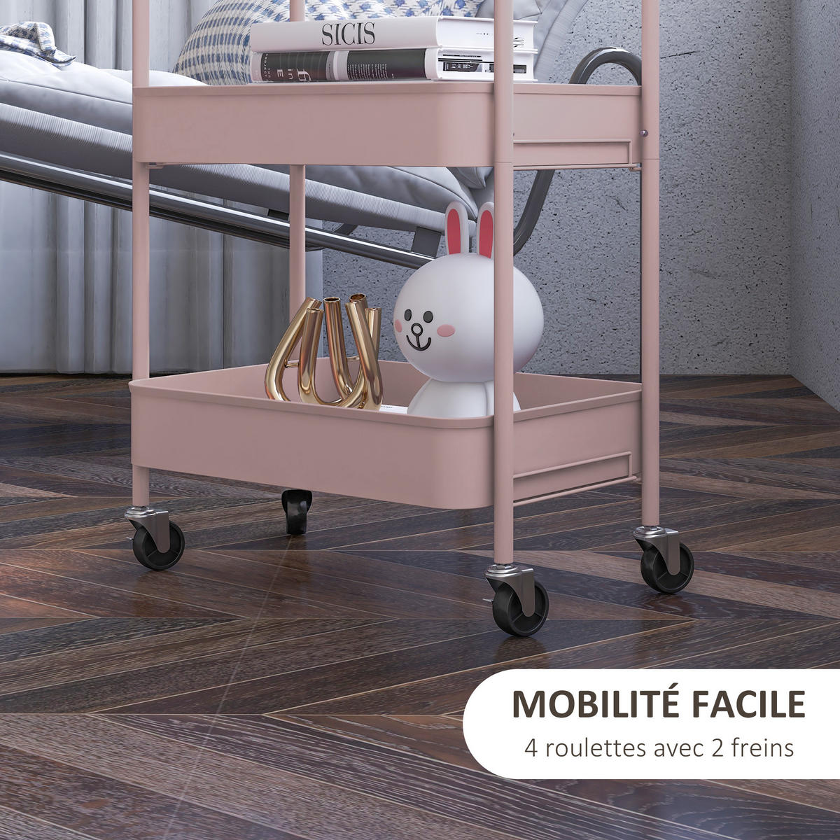 SERVIERWAGEN DE-12486 3 Gitterablagen 45/30,6/79 cm Rosa - Pink, Metall (30.6/79/45cm) - ComfortXL