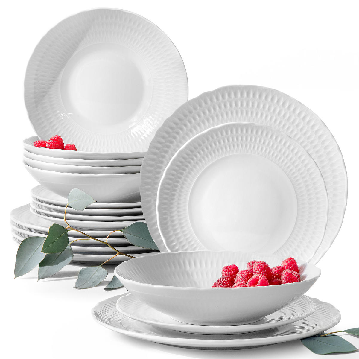 TAFELSERVICE 6 Personen CMIELOW SOFIA 18-tlg aus Porzellan - Weiß, Keramik (26/2/26cm) - KONSIMO®
