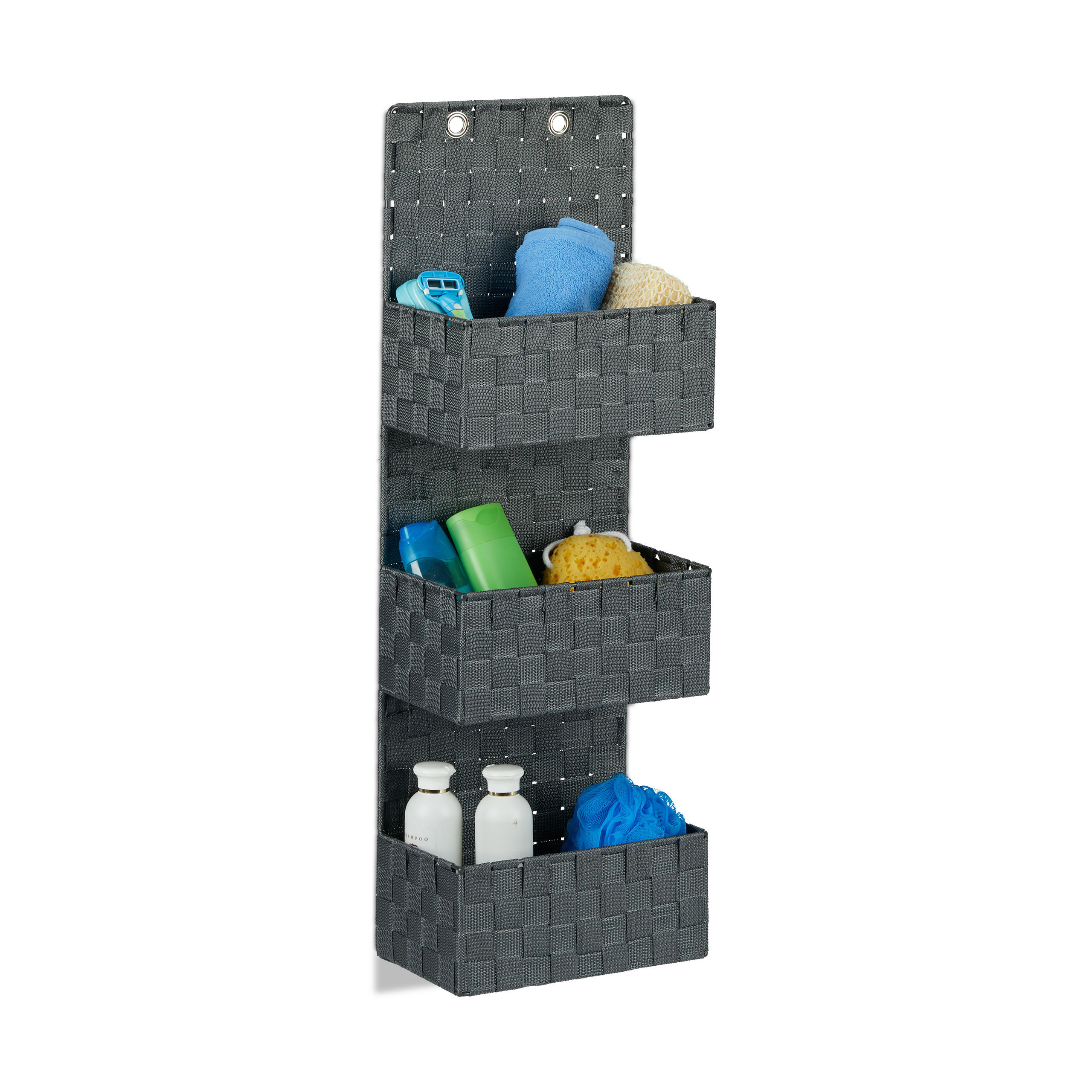 Relaxdays ORGANIZÉR Šedý závěsný látkový 3 koše 75 cm