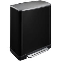 MÜLLEIMER Stilvoller Rechteckiger Mit Extra Breitem Pedal 46 Liter 65 x 50 x 34,5 cm 2 Inneneimer Schwarz Deckel Edelstahl - Schwarz, Metall (50/65/34.5cm) - PROREGAL