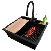 GRANITSPÜLE Bergen Pocket, 2-er set Alles Schwarz 56/54 cm 1 Becken + Küchenarmatur 40/38 cm + Ablauf-Set + Küchenzubehörset ab 60er Unterschrank - Beige/Schwarz, Kunststoff (56/20/54cm) - Primagran