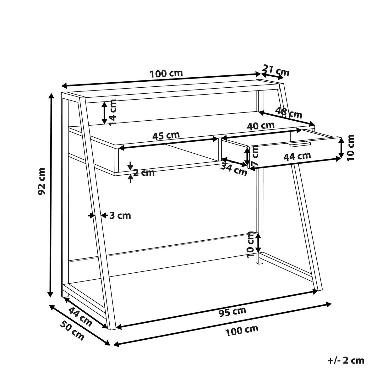 SCHREIBTISCH heller Holzfarbton 100/50/92 cm Calvin - Hellgrau, Holzwerkstoff (50/100/92cm) - Beliani