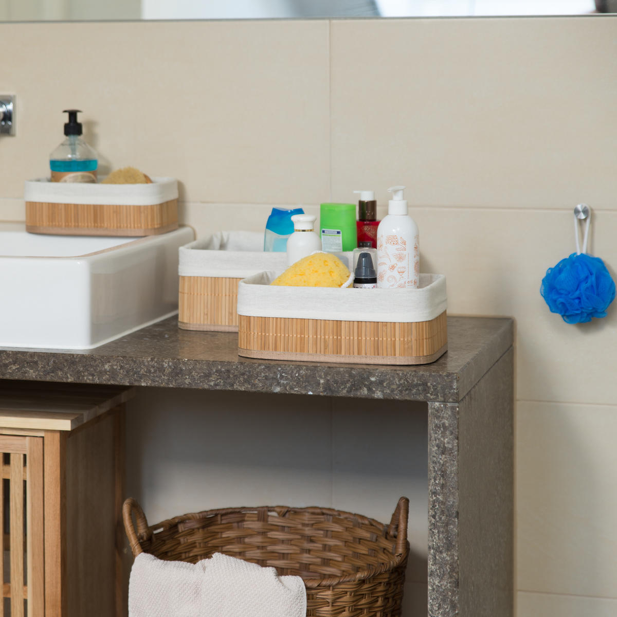 3XREGALKORB - Hellbraun, Holz/Holzwerkstoff (32/12.5/22cm) - Relaxdays