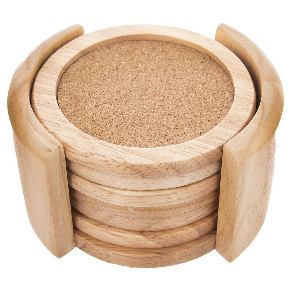 UNTERSETZER-SET MIT STÄNDER, Holz/Kork, natur, 7-teilig - Naturfarben, Holz (9.5cm) - Orion 
