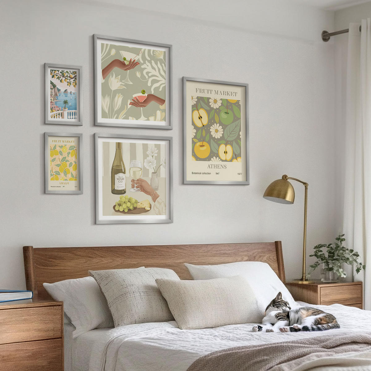 WANDBILDER 5er Set - 50x50 cm & 20x30 cm & 40x60 cm Silberner Rahmen - Vintage-Poster mit Fruchtmustern - Silberfarben, Kunststoff (40/60cm) - ArtPrintCave