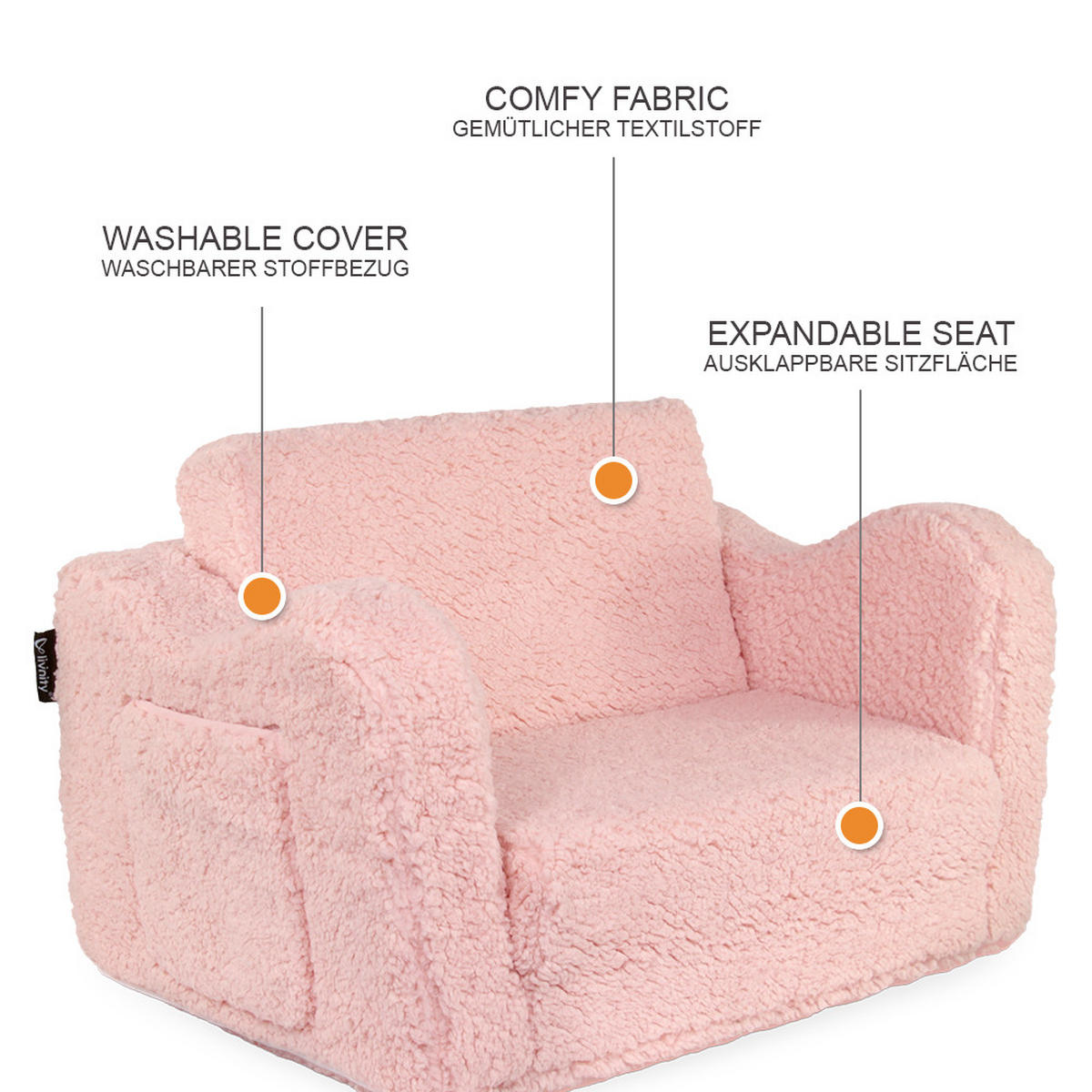 KINDERSESSEL Conni Rosa 60 x 36 cm ausklappbar - Pink, Textil (60/36/36cm) - Vicco