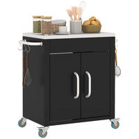 KÜCHENWAGEN, Edelstahl-Wagen mit Schrank und Haken, 86 x 50 x 86,5 cm, Schwarz - Multicolor, Metall (86/86.5/50cm) - FORIOUS