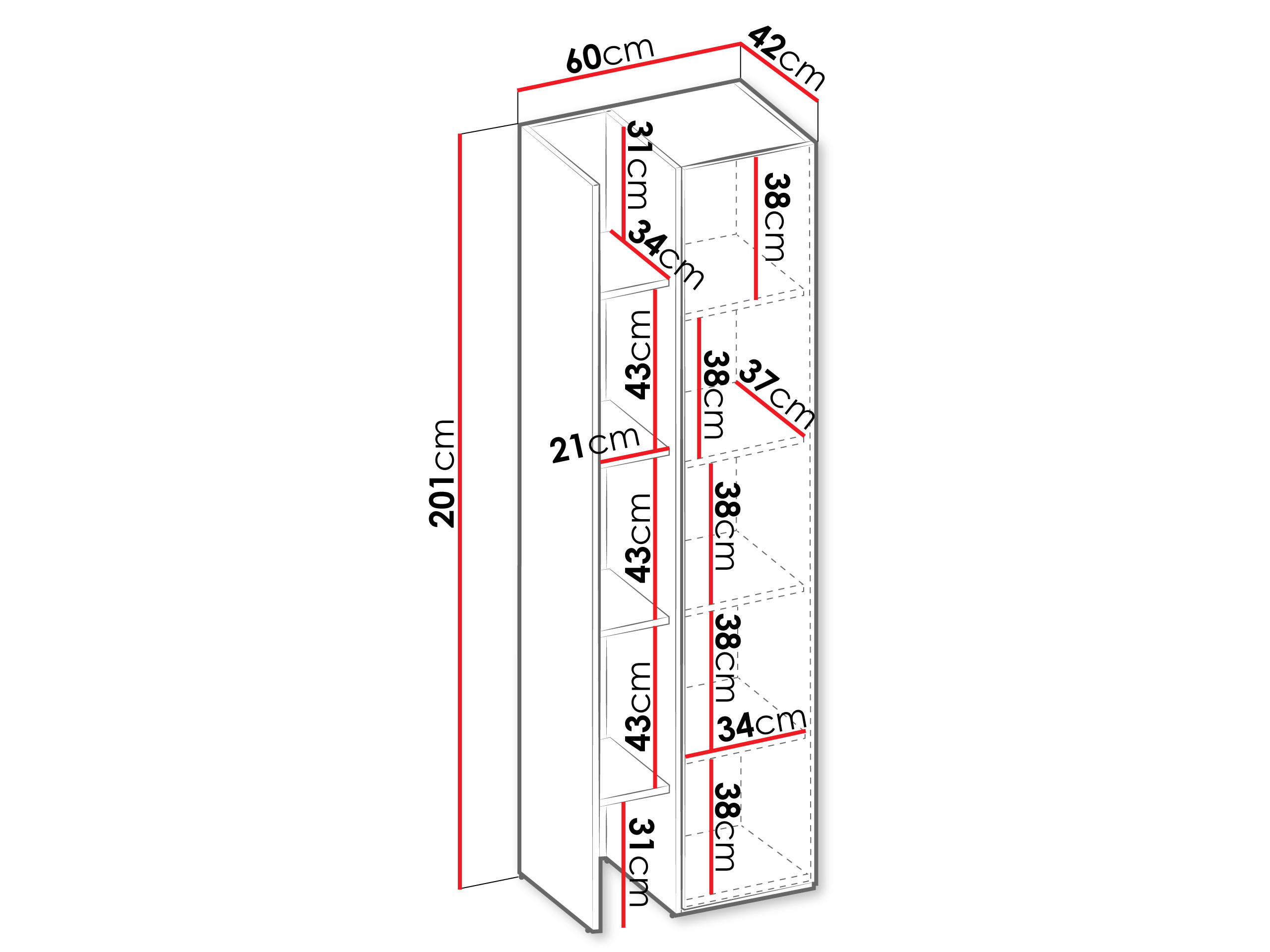 Thumbnail - Mirjan24 Regal, Kaschmir, Eiche, Holzwerkstoff, Rechteckig, 60x201x42 cm, Wohnzimmer, Regale, Bücherregale