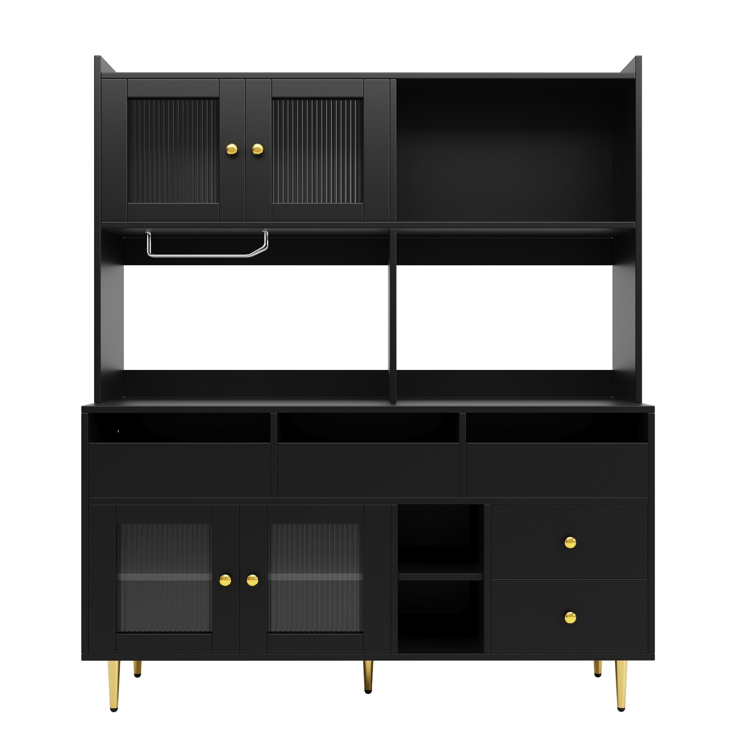 BUFFETSCHRANK Kombi Schwarz 145/39/171 cm - Schwarz, Holz (145/171/39cm) - PANGIVO