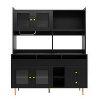 BUFFETSCHRANK Kombi Schwarz 145/39/171 cm - Schwarz, Holz (145/171/39cm) - PANGIVO