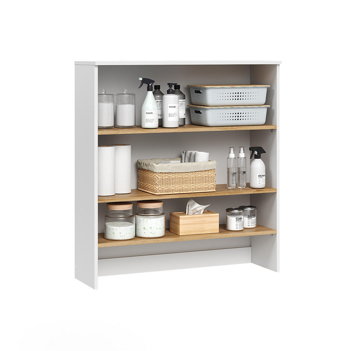 BADSCHRANK Viktor Weiß/Artisan 93.6 x 100.4 cm mit offenen Regalen - Weiß, Holzwerkstoff (93.6/100.4/29cm) - Vicco