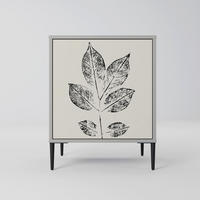 SIDEBOARD LEAFY STAMPS, Grau, 57,5x42x72,5 cm, Schwarze Metallfüße - Multicolor/Schwarz, Holzwerkstoff/Metall (57.5/72.5/42cm) - SpaceRebels