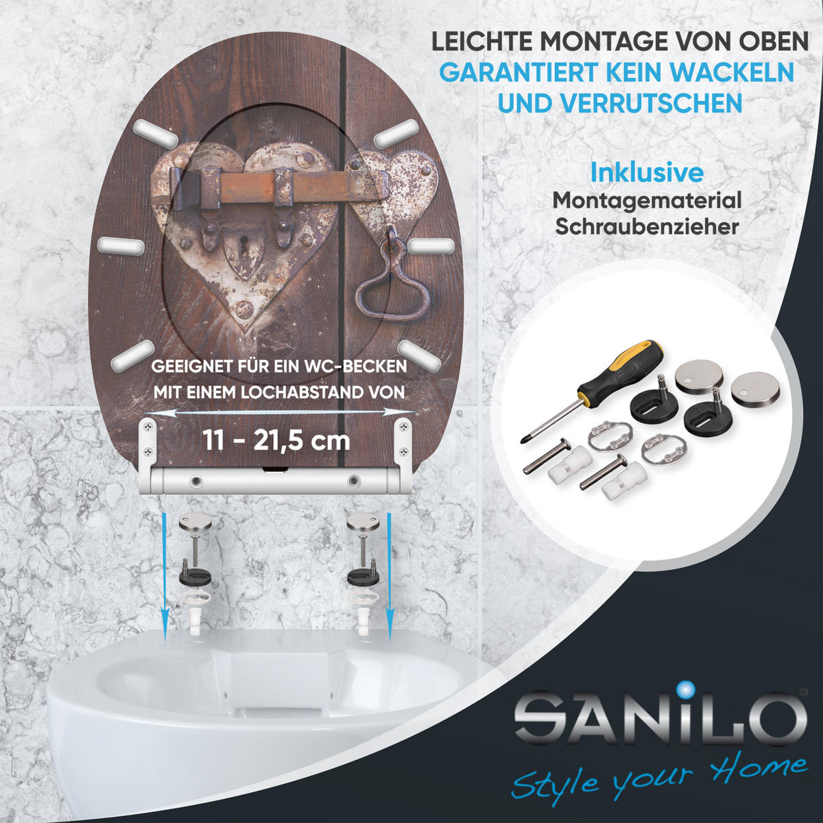 WC-SITZ mit Absenkautomatik & Top Fix Türschloss - Braun, Holzwerkstoff (37.7/5.5/48cm) - Sanilo