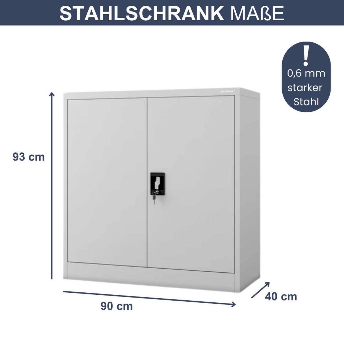 AKTENSCHRANK abschließbar KADO mit Flügeltüren 93x90x40cm Grau - Grau, Metall (90/93/40cm) - DELUKE