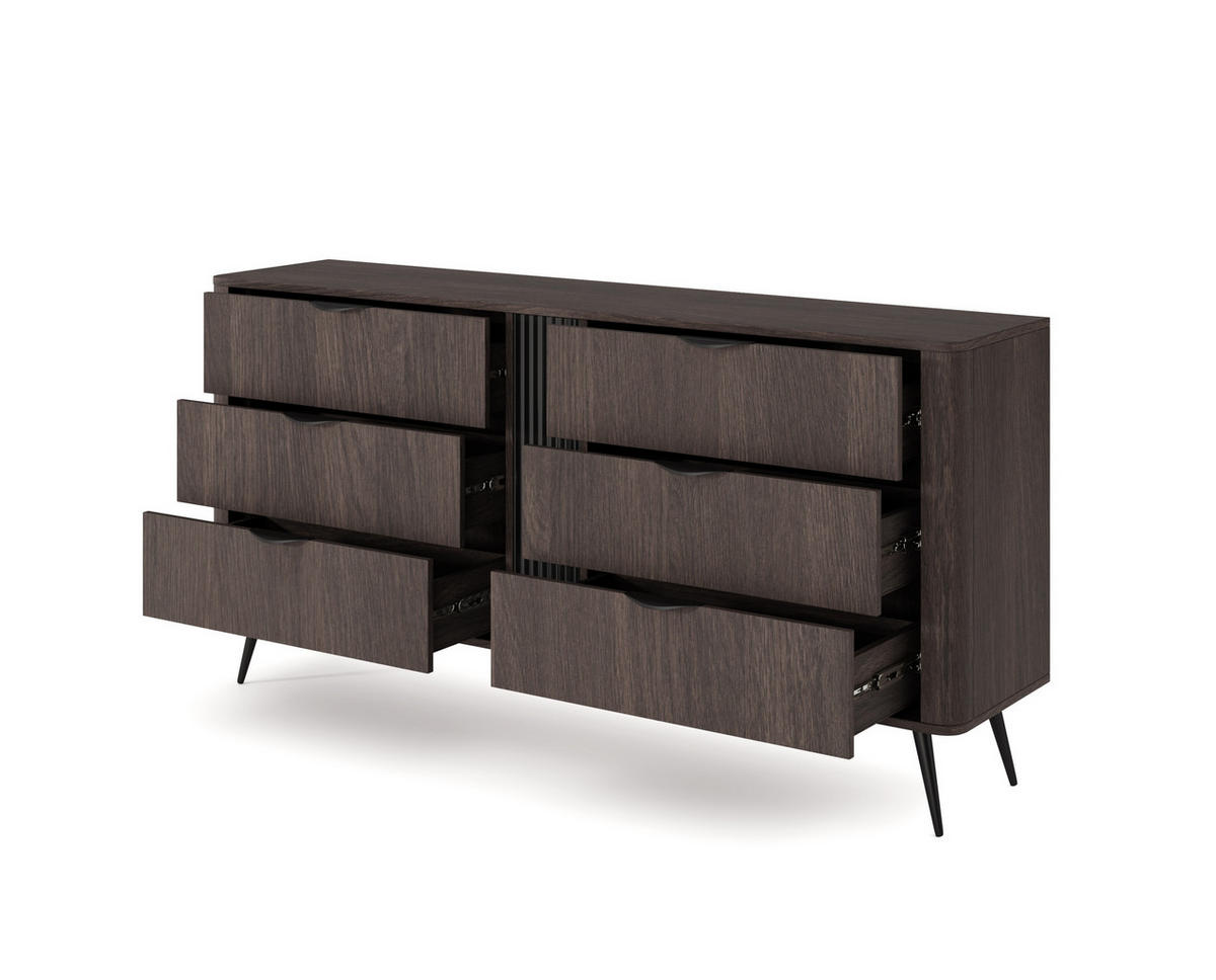 SIDEBOARD NOBILE 163,2x38x81,2 cm mit 6 Schubladen Eichefarben - Braun, Holzwerkstoff (163.2/81.2/38cm) - MASSENO