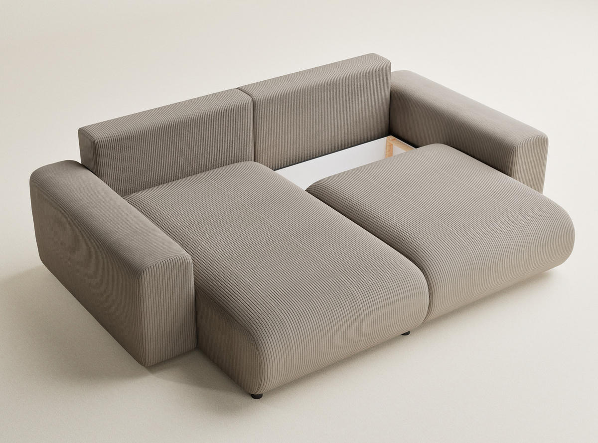 ECKSOFA MIT SCHLAFFUNKTION Solo Beige Samtstoff - Beige/Schwarz, Holz/Holzwerkstoff (255/168cm) - Maison de Reve