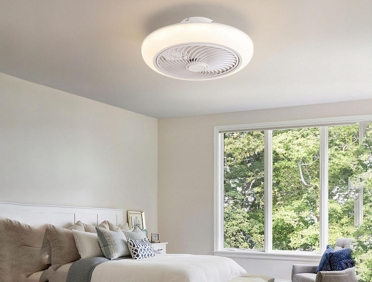 LED-DECKENLAMPE Weiß mit integriertem Ventilator 49 W - Weiß, Kunststoff (46/46/22cm) - Purline