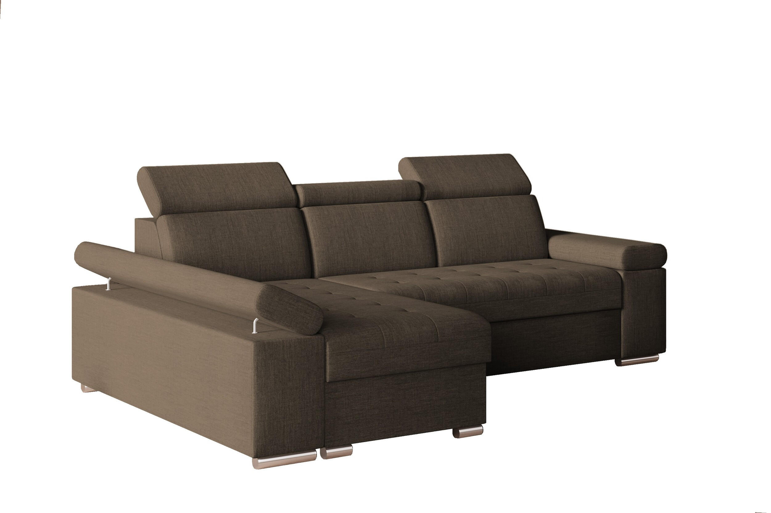 ECKSOFA mit Schlaffunktion Luka L Twist 06 - Braun - Links - Silberfarben/Braun, Holzwerkstoff (260/168cm) - Möblo