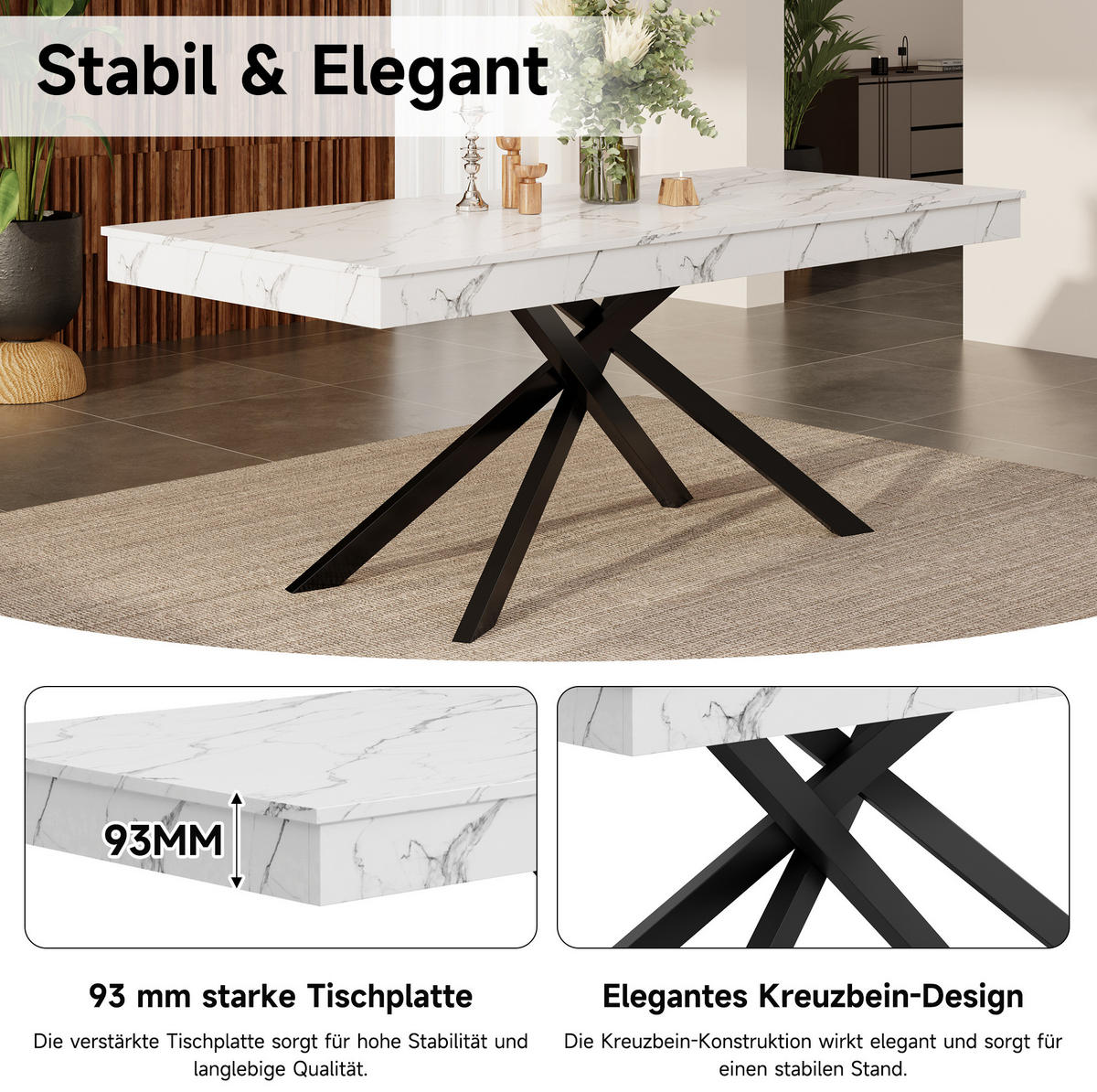 ESSTISCH ausziehbar 140-180 x 80 cm MDF Weiß - Weiß, Metall (180/80/76cm) - Meubliv