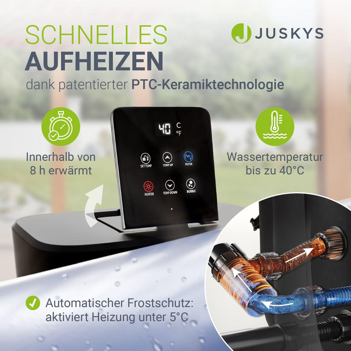 WHIRLPOOL SpaLuxe aufblasbar 185x185x65 cm grau/blau - Grau, Kunststoff (185/65/185cm) - Juskys