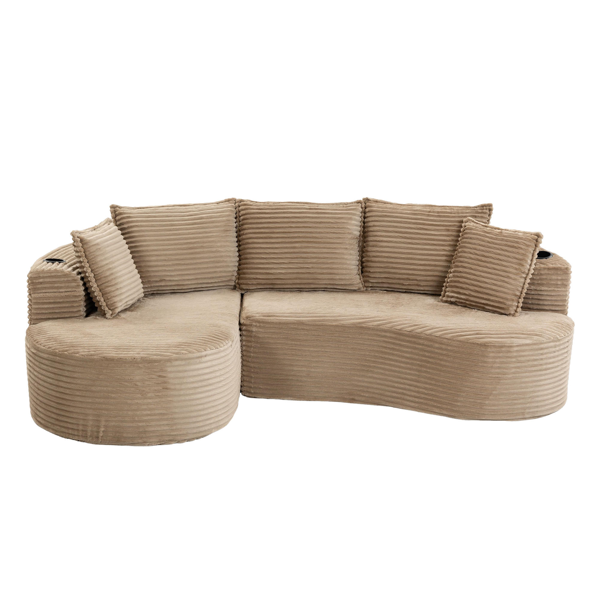 ECKSOFA 250/152/82 cm Khaki mit Becherhalter und Stautasche - Sandfarben, Textil (250/152cm) - Oxeza
