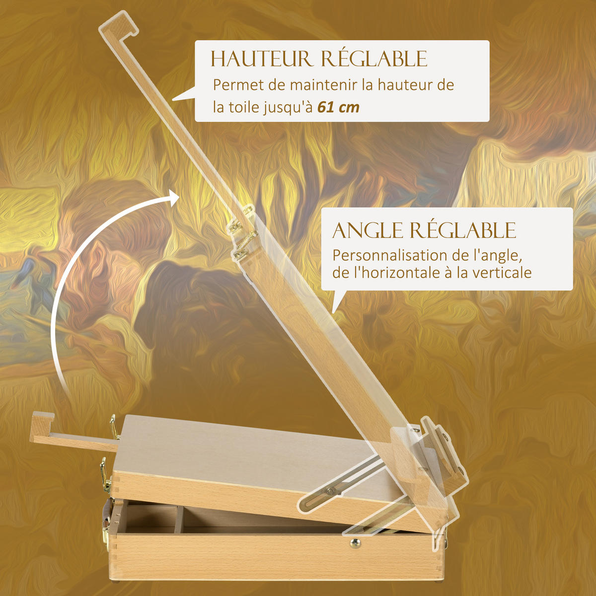 TISCH-STAFFELEI DE-16728 für Leinwände bis 61 cm, klappbar Naturholz - Naturfarben, Holzwerkstoff (41.5/74.5/27cm) - ComfortXL