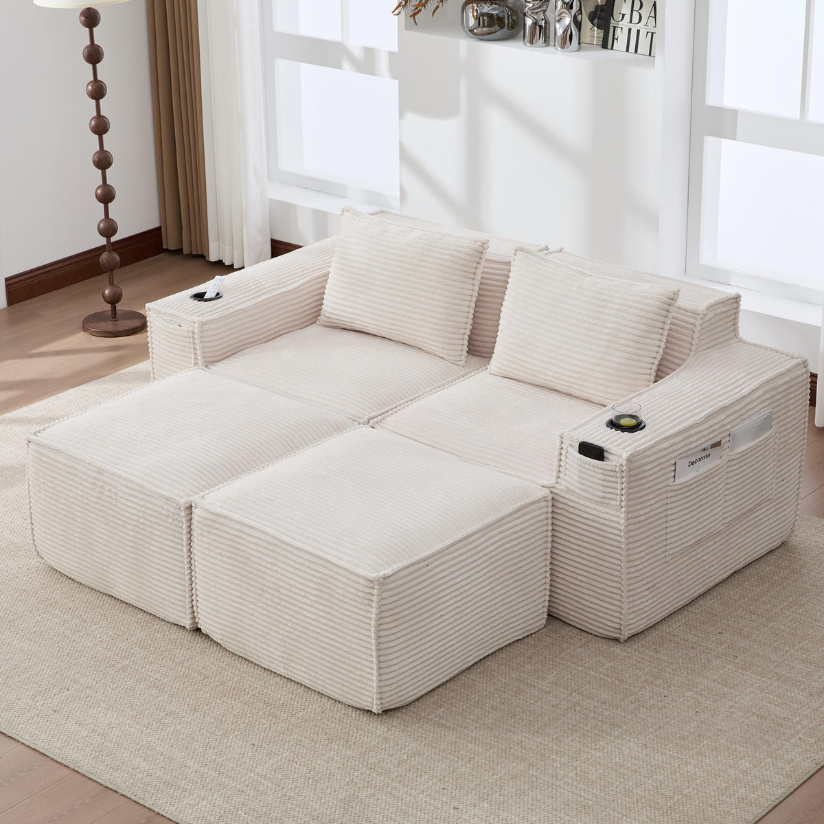 2-SITZER-SOFA DE-33836 mit 2 Hockern Beige - Beige, Textil (188/75/162cm) - ComfortXL