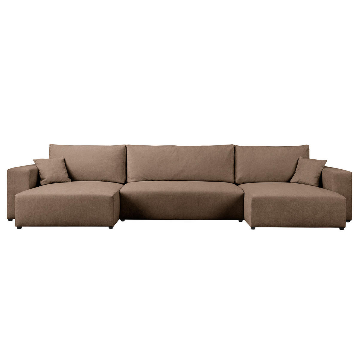 WOHNLANDSCHAFT mit Schlaffunktion - Hellbraun/Schwarz, Kunststoff/Textil (398/70/148cm) - home24