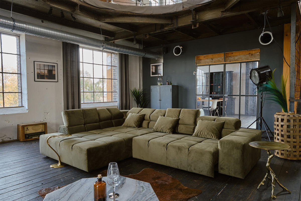 ECKSOFA MIT MOTORISCHEM SITZVORZUG NEVADA Hellgrün Velvet - Schwarz/Hellgrün, Textil (319/215cm) - KAWOLA