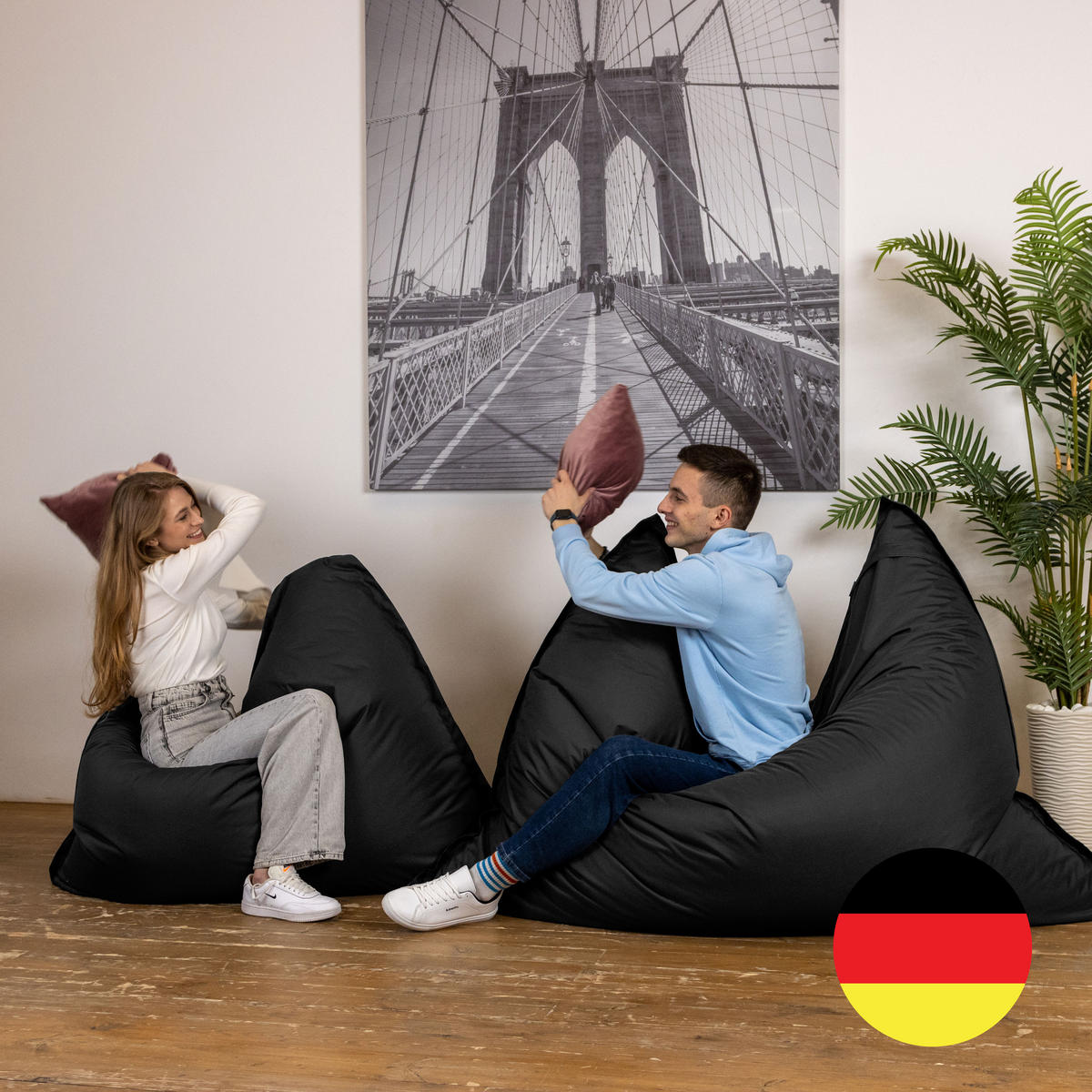 SITZSACK XXL Caree schwarz, 140x180cm groß für Outdoor - Schwarz, Textil (180/140/30cm) - Bruni