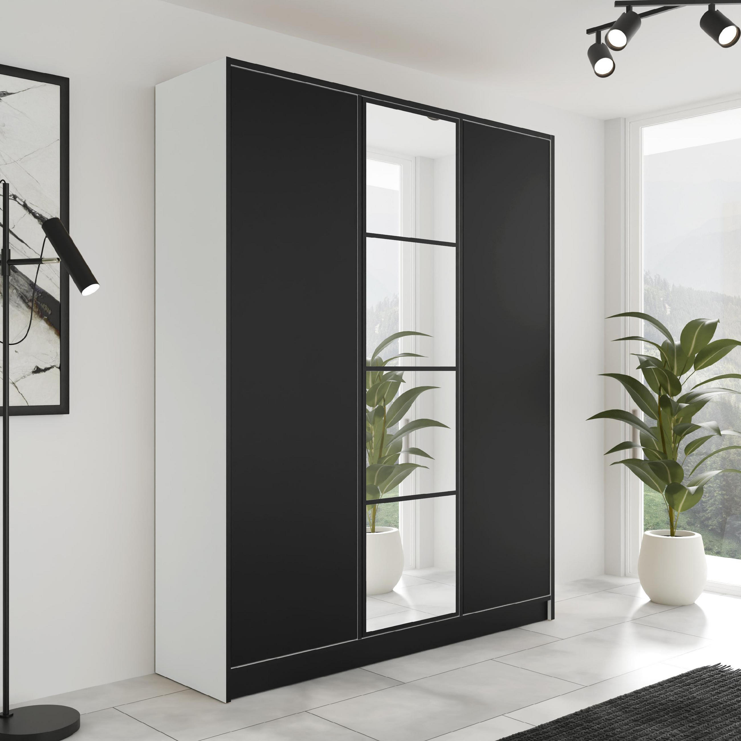 KLEIDERSCHRANK EDEN 3-Türen v4 - 156,4x205x39 cm - Weiß, Schwarz - Schwarz/Weiß, Holzwerkstoff (156.4/205/39cm) - Kier Furniture