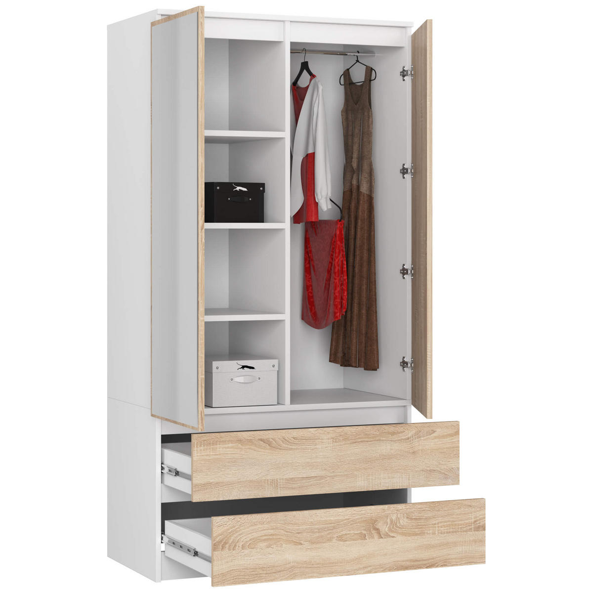 KLEIDERSCHRANK Weiß, Eiche Sonoma 180/90/51 - Weiß, Holzwerkstoff (90/180/51cm) - RAUMHIRSCH FURNITURE