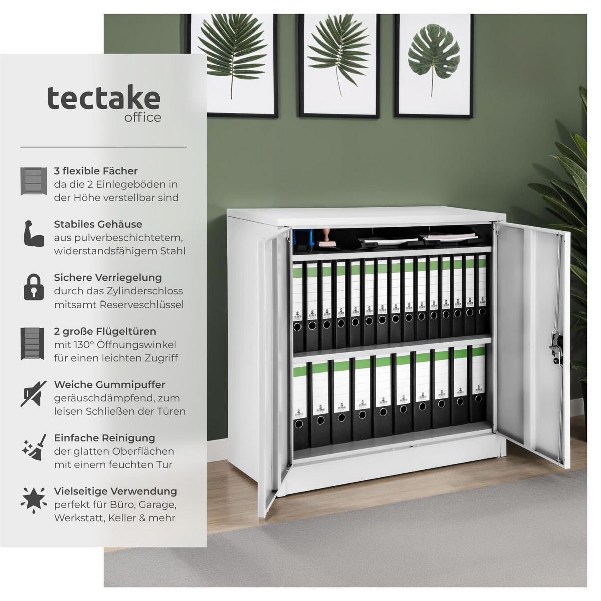 AKTENSCHRANK ,90 x 40 x 90 cm,grau - Grau, Metall (40/90/90cm) - tectake