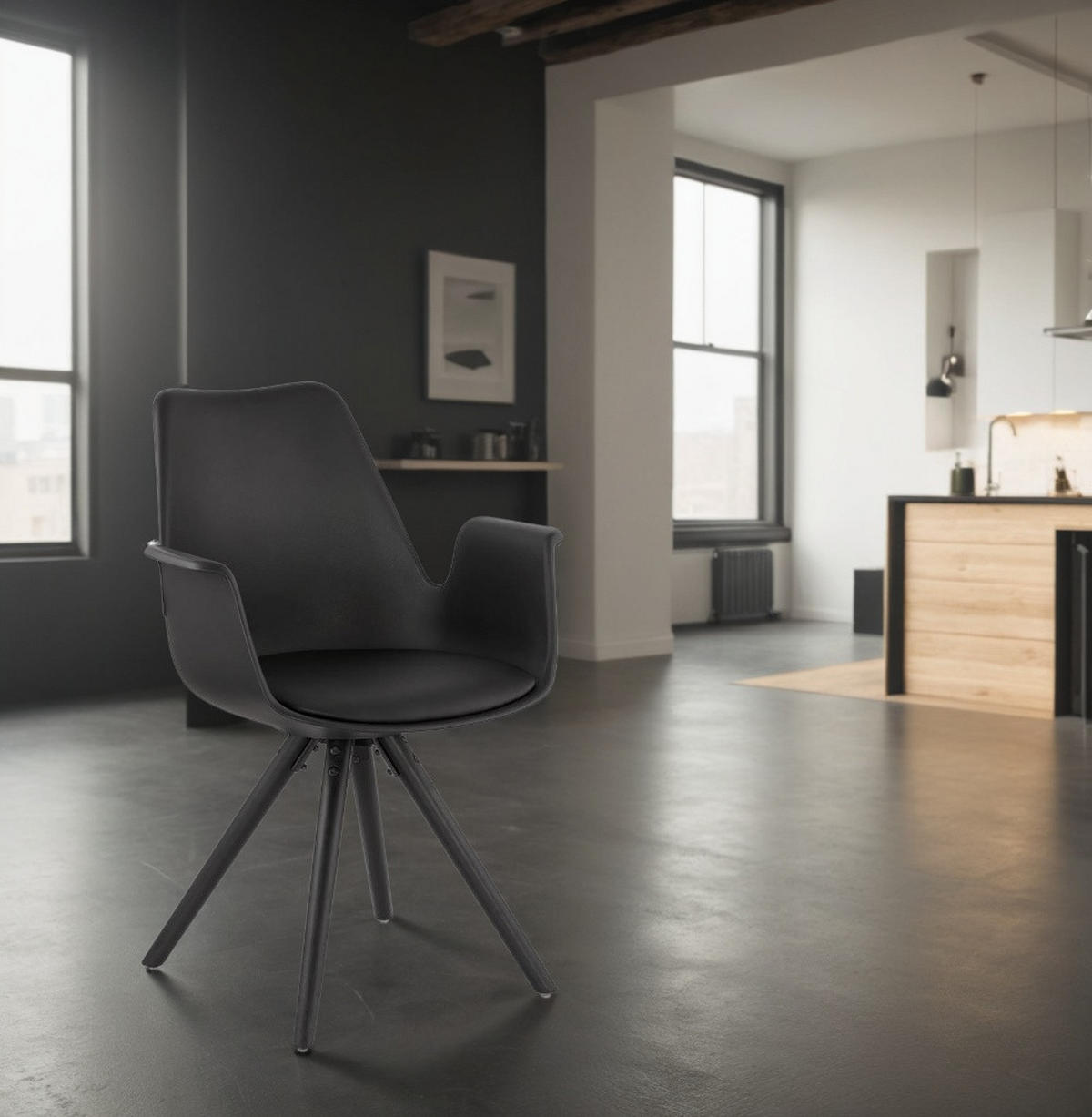 ESSZIMMERSTUHL Kunststoff und Holz im Skandinavischen Stil, Schwarz 58,5x50x82 cm - Schwarz, Kunststoff/Buchenholz (50/82/59cm) - KADIMA DESIGN
