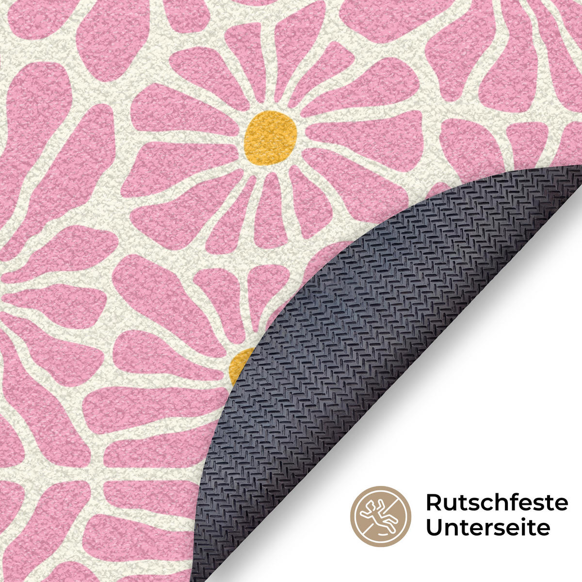 ROHOŽKA Květiny - vzor - růžová - béžová - oranžová 90x90 cm - růžová, textil/umělá hmota (90/0.4cm) - MuchoWow