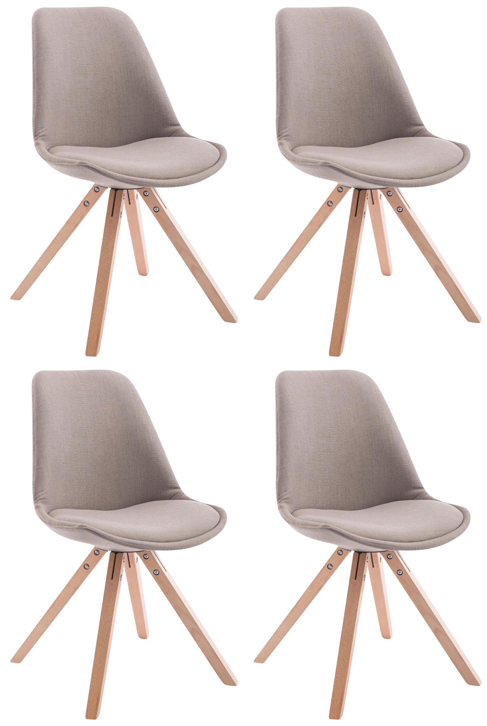 BESUCHERSTUHL Toulon, 4er Set Stoff, Gestell Holz Square Natura Taupe - Naturfarben/Grau, Holz/Buchenholz (48/83/56cm) - TPFLiving