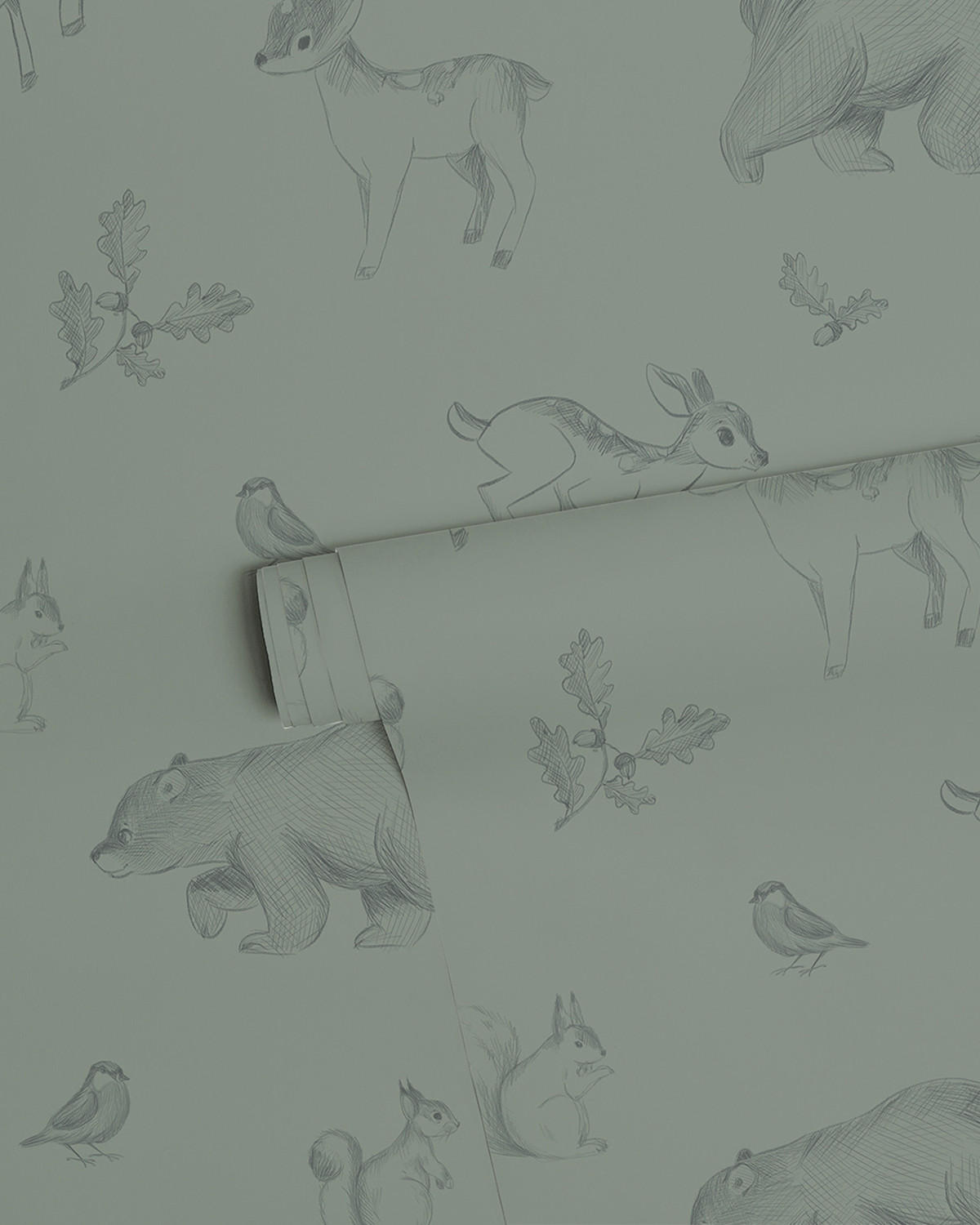 VLIESTAPETE Natural, Waldtiere 50 cm x 10 m dunkelgrün - Dunkelgrün, Papier (1000/50cm) - Lilipinso