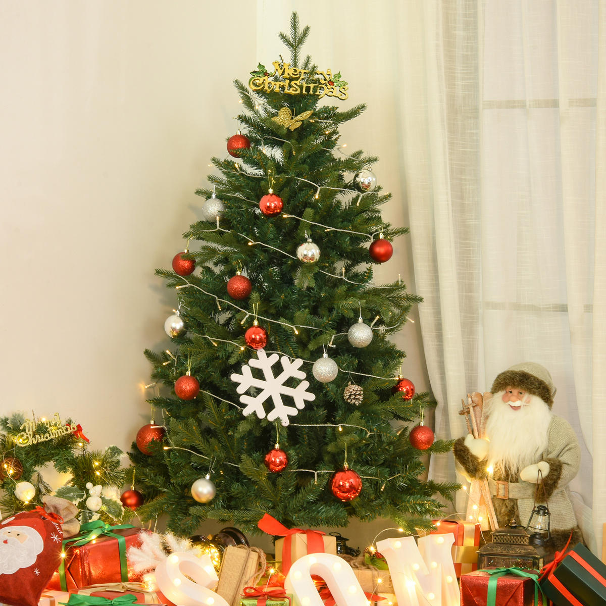 WEIHNACHTSBAUM 1,5 m Christbaum Kunsttanne 946 Zweige Metallfuß PVC Weiß - Grün, Kunststoff (150cm) - HOMCOM