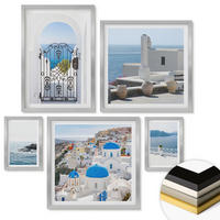 WANDBILDER 5er Set - 50x50 cm & 20x30 cm & 40x60 cm Silberner Rahmen - Gebäude am Weißen Meer, Griechenland - Silberfarben, Kunststoff (40/60cm) - ArtPrintCave