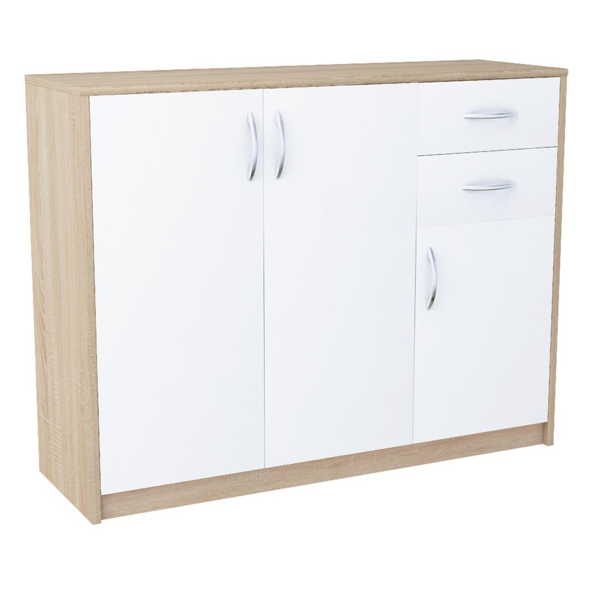 KOMMODE mit 2 Schubladen und 3 Türen - Eichefarben/Weiß, Holzwerkstoff (110/85/35cm) - Home Collective