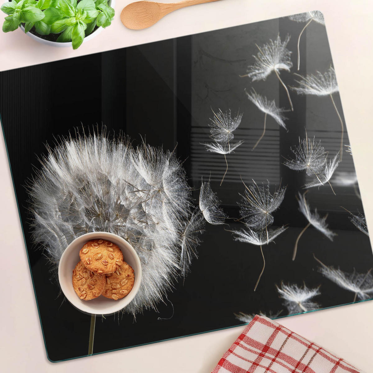 GLASPLATTE 60x52 cm Löwenzahn - Schwarz, Glas (60/0.4/52cm) - TULUP