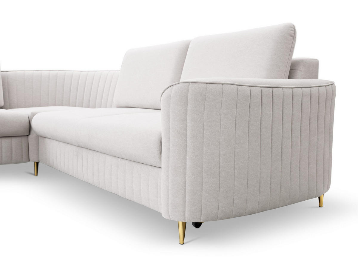 ECKSOFA VELA R-S Beige Velours-Stoff mit Schlaffunktion - Beige, Holz (251/251cm) - MASSENO