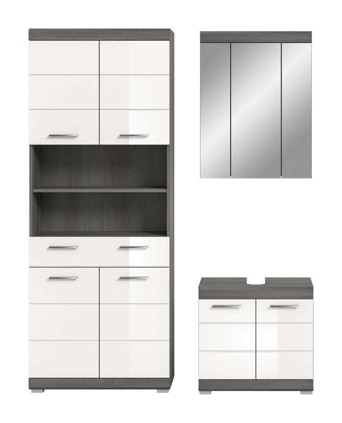 BADKOMBINATION 3tlg. Scout Bad in Rauchsilber Nachbildung und weiß hochglanz B/H/T: 149x191x34 cm - Anthrazit, Holz (149/191/34cm)