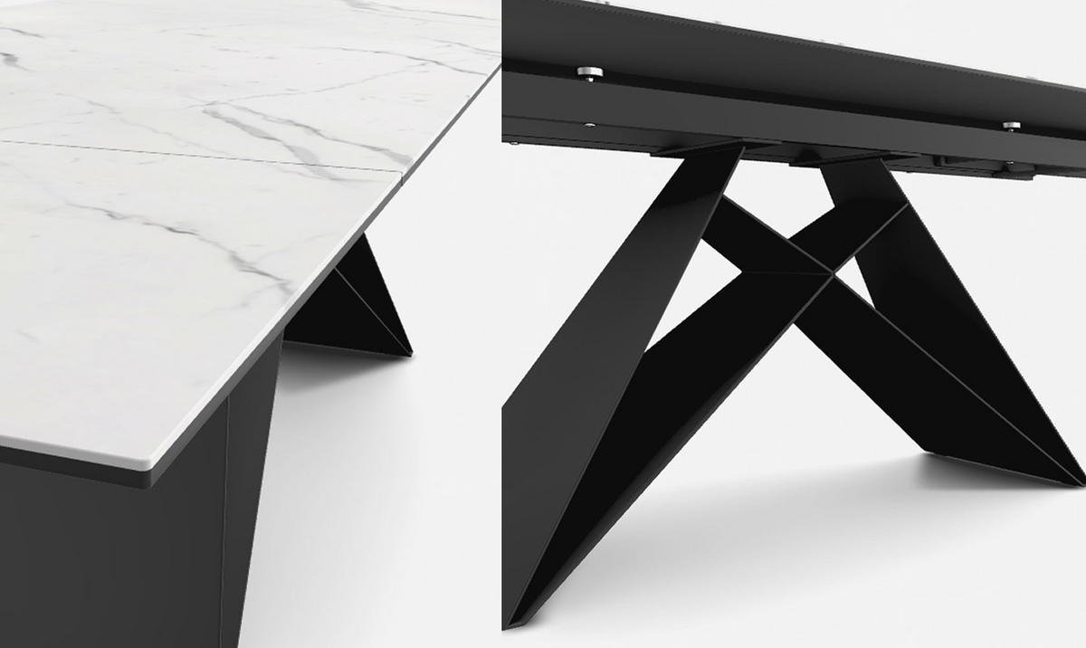 ESSTISCH Westin Weiß Marmor / Schwarz Matt 180-260 / 90 / 77cm - Schwarz/Weiß, Holz/Keramik (90/260/77cm) - Feldmann-Wohnen