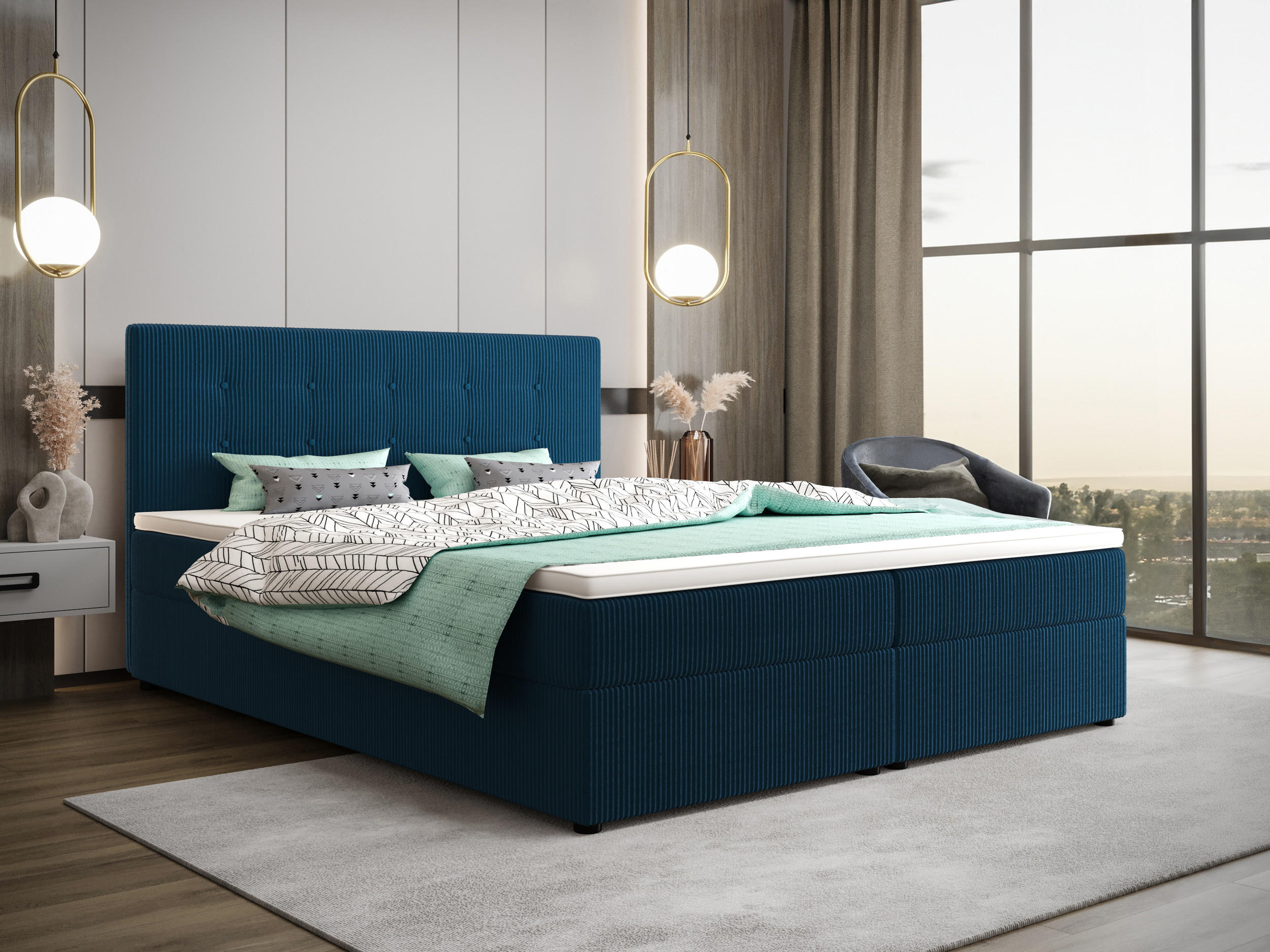 BOXBETT FADO 22 mit Matratze H3, Bonell und Topper 140x200 Zoom 13 - Blau, Holz/Textil (140/200cm) - Bedante